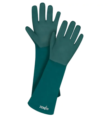 Double Dipped Green Gloves, 18" L, PVC, Cotton Jersey Inner Lining, 70-mil
